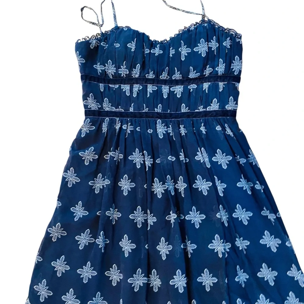 MAX & CLEO Blue Silk Coquette Girl Printed Cocktail Dress - Picture 3 of 4